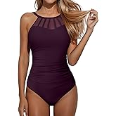 Holipick Women Tummy Control One Piece Swimsuit Modest Bathing Suit Full Coverage High Neck Swimwear