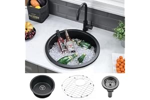 18 Round Bar Sink Undermount-VASOYO 18x18 Inch Black Undermount Kitchen Sink Single Bowl Doal Mount Bar Sink Quartz Sink Small Bar Prep Sink Rv Sink Camper Sink with Bottom Grid and Strainer