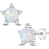 NUJIFFY Earrings for Women Trendy, 925 Sterling Silver Earring, Small Pink Heart Angel Wings Opal Star Jewelry Fashion Graduation Birthday Gifts
