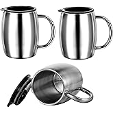 Lemecima 3 Pack Insulated Stainless Steel Coffee Mug Spillproof with Lid Double Wall Travel Coffee Mug with Handle Shatterproof Metal Coffee Cups for Camping Outdoor Hot Tea Beer Cold Drink(14 oz)