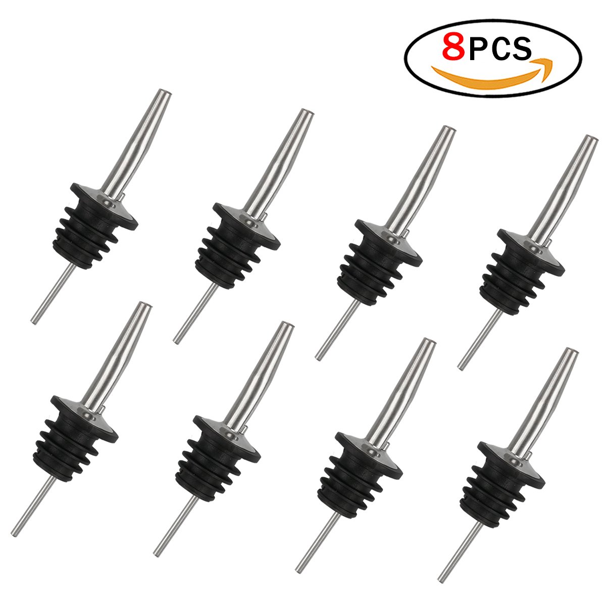 Ausgießer [8 Stück/Set,Edelstahl ] Flaschenausgießer & Portionierer mit Gummistopper für Flaschen Bar Ausgießer