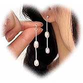 W WEILIRIAN Long Pearl Drop Earrings Vintage Tassel Pearl Earrings Silver Pearl Dangle Earrings Teardrop Pearl Earrings Wedding Pearl Chain Earrings Jewelry for Women and Girls Gifts