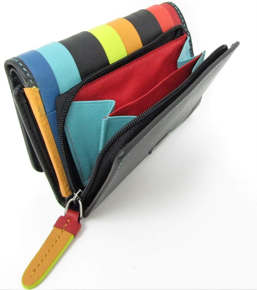 New Visconti High End Santorini Ladies Luxury Leather Cash Coin Card Purse Wallet RFID (Black Multi Halki Small) - Image 5