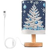 Blue Christmas Trees Balls Table Lamp Bedroom Bedside Night Reading Desk Lamps Cylinder Nightstand Sleeping Light Lamp for Xm