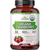 Zazzee USDA Organic Cranberry 25:1 Extract, 500 mg per Capsule, 60 Vegan Capsules, 2 Month Supply, Certified Kosher, Standardized, Concentrated 25X Extract, 100% Vegetarian, Non-GMO, Made in The USA