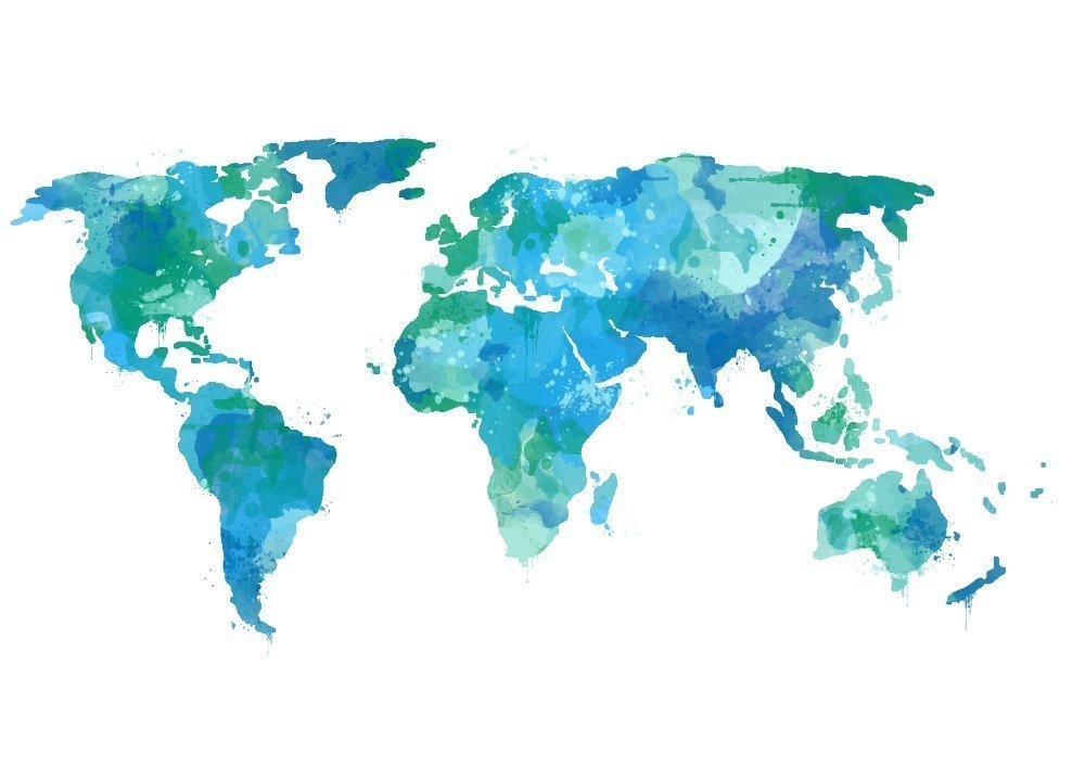 Amazon Com Watercolor World Map Teal Map Art Print Travel Artwork Wanderlust Decor Handmade