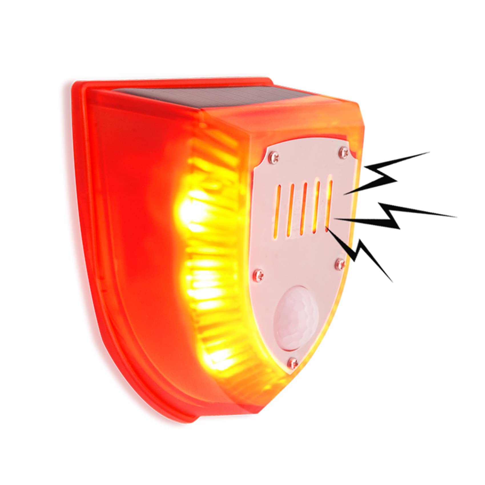 KEEDA Solar Sound & Strobe Light Alarm Motion Detector, 129dB Gunshot & Dog Barking Sound & Flash Light Warning Lamp for Outdoor Farm, Barn, Villa, Garden (1 Pack)