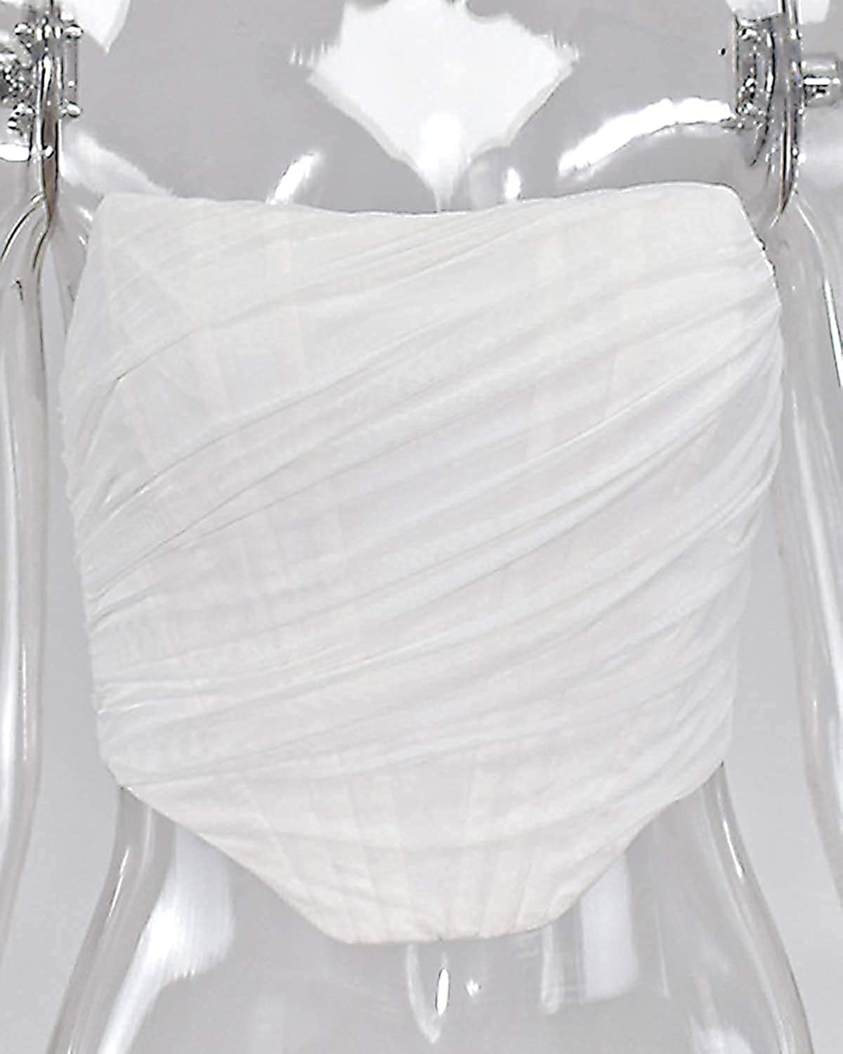 Modegal Women's Vintage Strapless Open Back Boned Mesh Bustier Zip Back Corset Bodyshaper Crop Top: Clothing