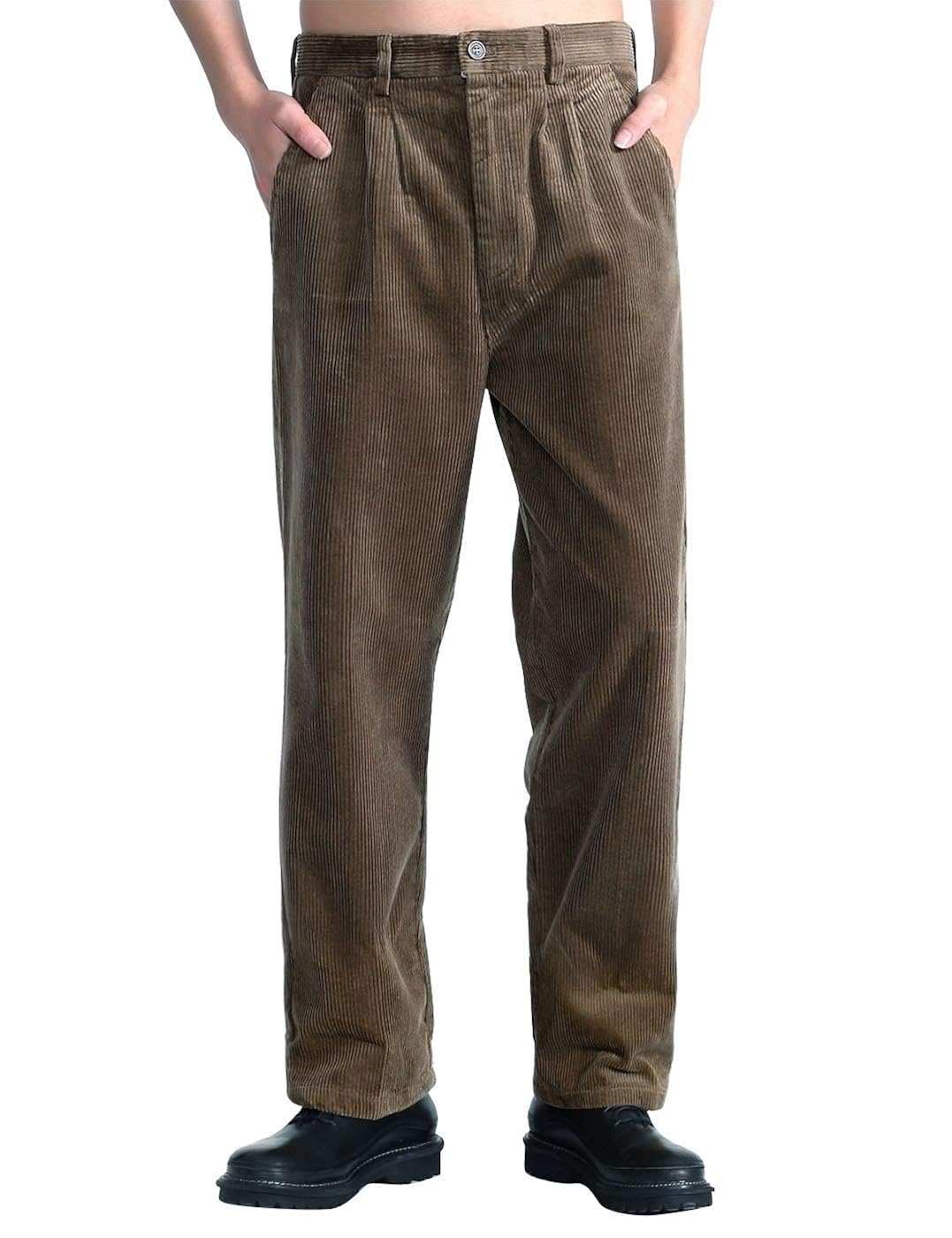 Buy IDEALSANXUN Men’s Corduroy Pants Pleated Straight Leg Thick Loose