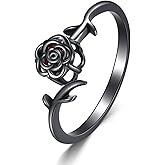 Black Rose Ring Sterling Silver Goth Black Rose Flower Ring for Women Gothic Jewelry for Women