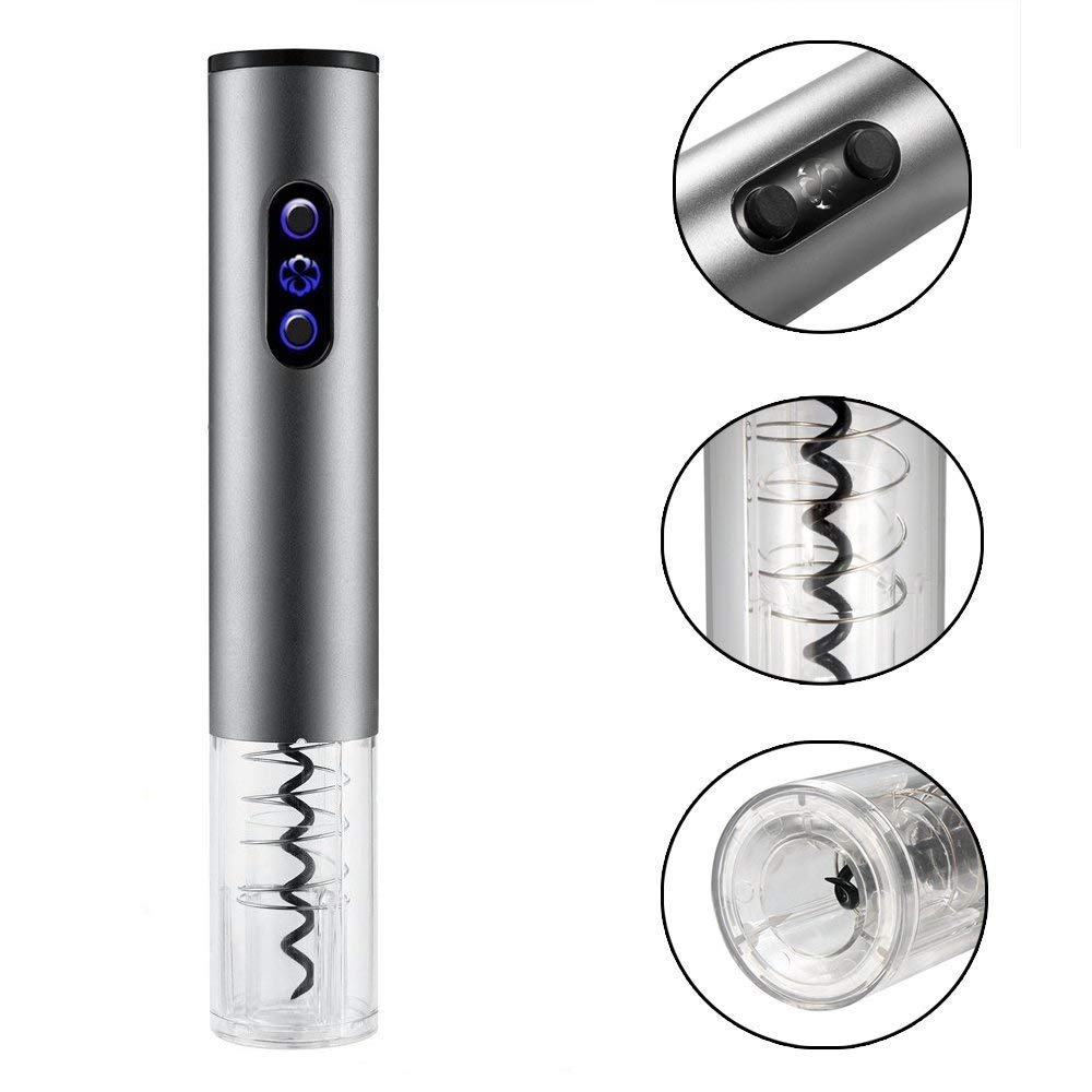 Iwine Electric Wine Opener, Wine Corkscrew Stainless Steel Bottle Opener,Removable Foil Cutter (Silver)