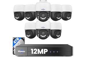 [12MP +Human Tracking] Hiseeu 12MP PoE PTZ Security Camera System, 8 Pcs Wired Security Cameras, 360°View, 2 Way Audio, 0 Monthly Fee, 4TB HDD 8 Port 16Ch PoE NVR，Home CCTV Surveillance Outdoor&Indoor