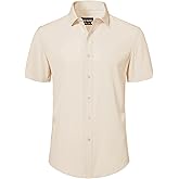 EOUOSS Mens Short Sleeve Dress Shirts Stretch Button Down Wrinkle Free Casual Solid Formal Shirt for Summer Business Wedding