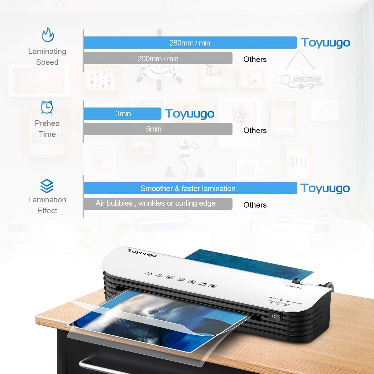 Laminator, Toyuugo A4 Laminator, 4 in 1 Thermal Laminator for Home Office School Use, 9 inches Max Width, Quick Warm-Up, Paper Trimmer, Corner Rounder (15 Laminating Pouches) : Office Products