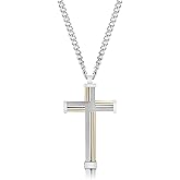 Metro Jewelry Gold Ion Plated Stainless Steel Contemporary Cross Pendant Necklace for Men on 24 Inches Long Box Chain