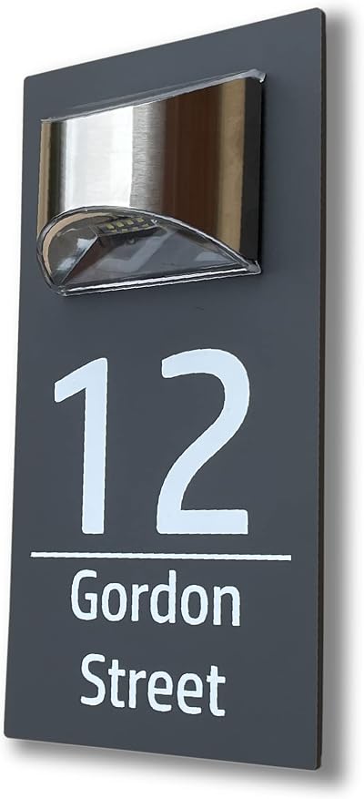 Stick ersWall House Numbers Plaques With Solar Light Grey Classic Text