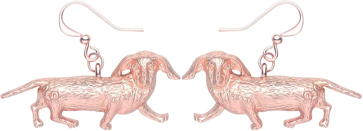 Amazon Newei メッキ 合金 アンティーク ゴールド ミニチュア ダックスフント 犬 イヤリング レディース ガールズ ドロップ ダングル チャーム ペット ジュエリー ギフト ピンク チャーム 通販