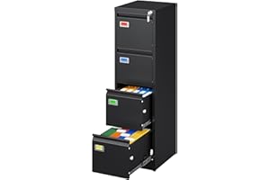 PEUKC 4 Drawer File Cabinet, Vertical Filing Cabinets with Lock, Metal File Cabinets for Home Office, Anti-Tip 4 Storage Drawers for Letter/Legal/A4/F4 Size (Assemble Required, Black)