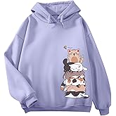 Tuislay Cute Cat Graphic Hoodies for Teen Girls Kawaii Cartoon Printed Hoodie Women Anime Print Hooded Sweatshirt Pullover