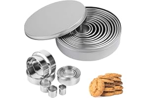 12 Piece Plain Round Cookie Cutter Set, Pastry/Donut Cutter Ring Molds Set, Stainless Steel Circle Biscuit Cutters Set for Do
