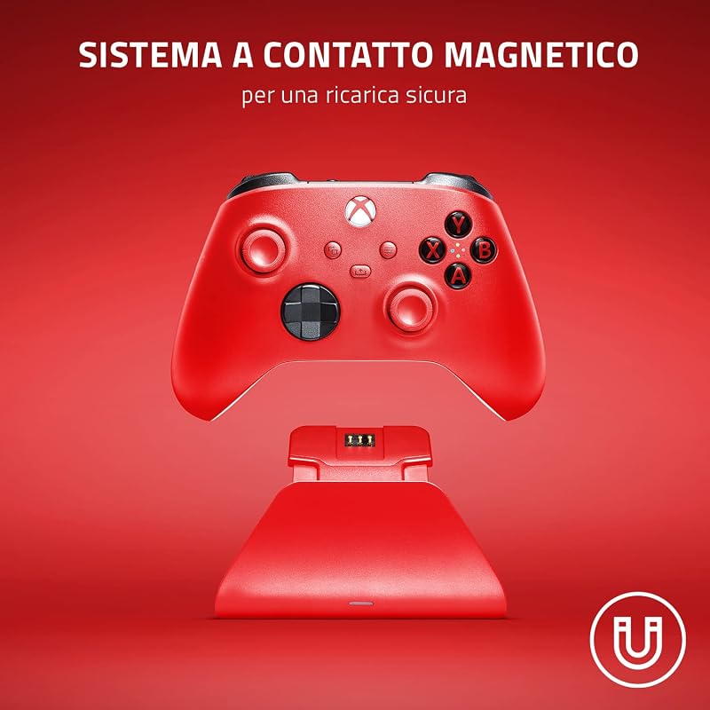 Base di Ricarica Rapida Universale per Xbox - Caricabatterie Rapido per controller Xbox (Ricarica Rapida, Compatibilità Universale, Sistema a Contatto Magnetica) Pulse Red