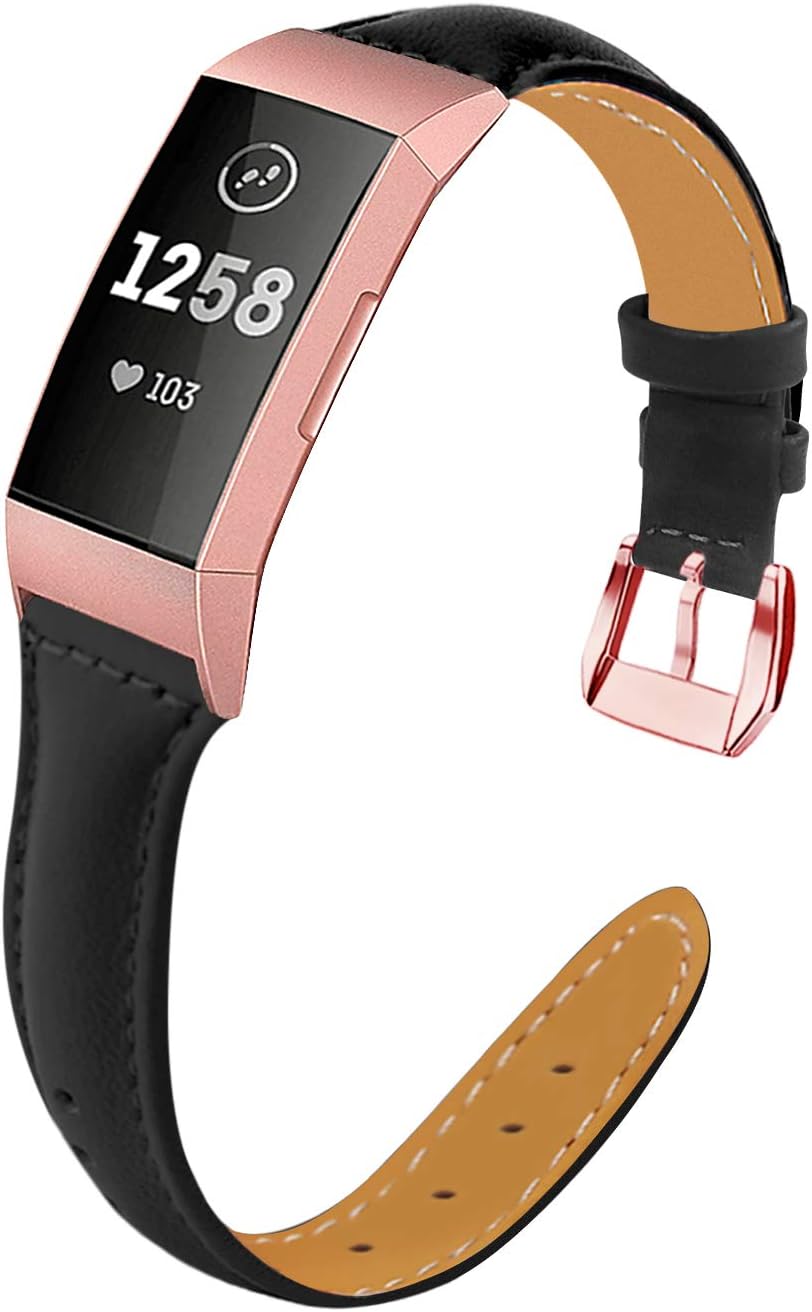 Hotodeal Leather Band Compatible for Fitbit Charge 4 and Charge 3 Smart Watch Wristband for Women and Men