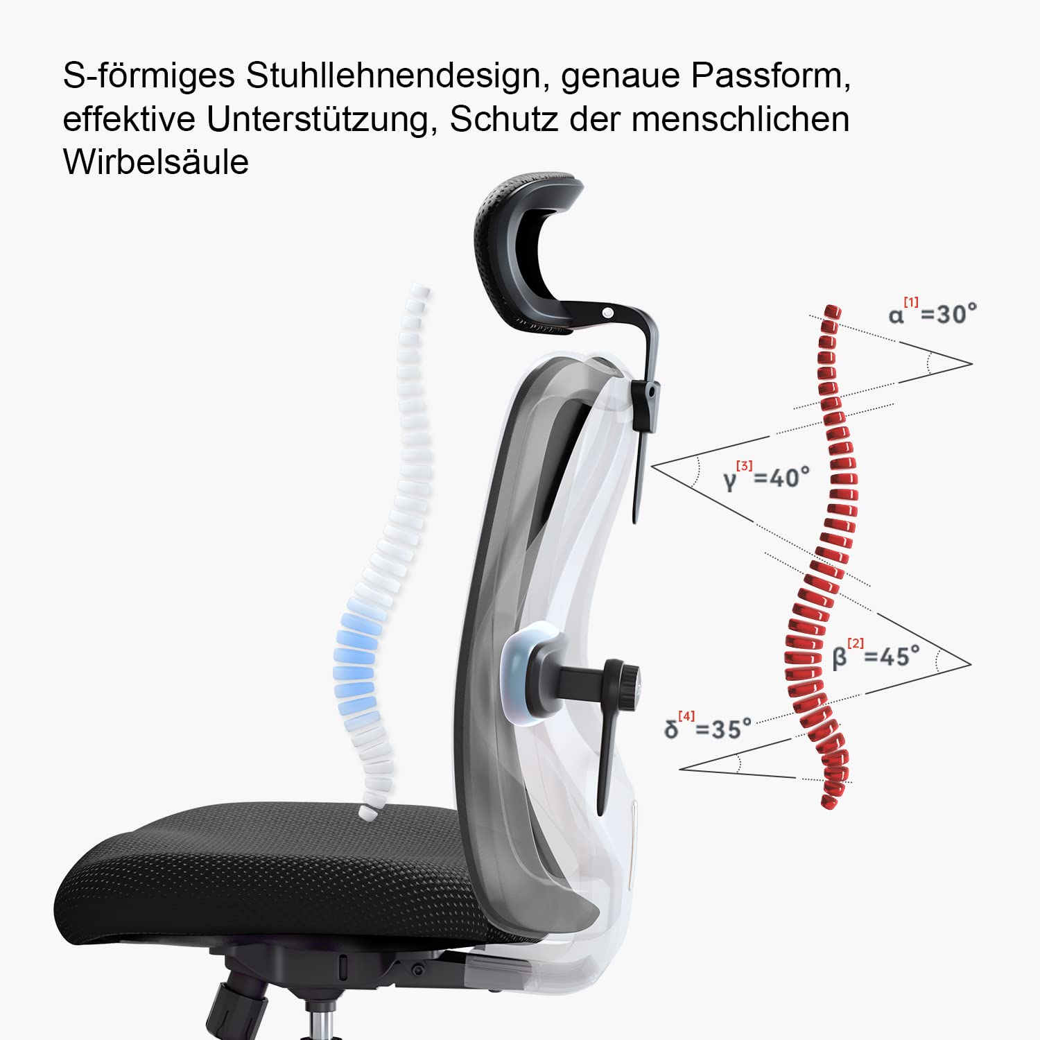 SIHOO Bürostuhl Ergonomischer Schreibtischstuhl, Drehstuhl hat Verstellbarer Lordosenstütze, Kopfstütze und Armlehne, Höhenverstellung und Wippfunktion, Rückenschonend, Bis 150kg/330LB Belastbar 3