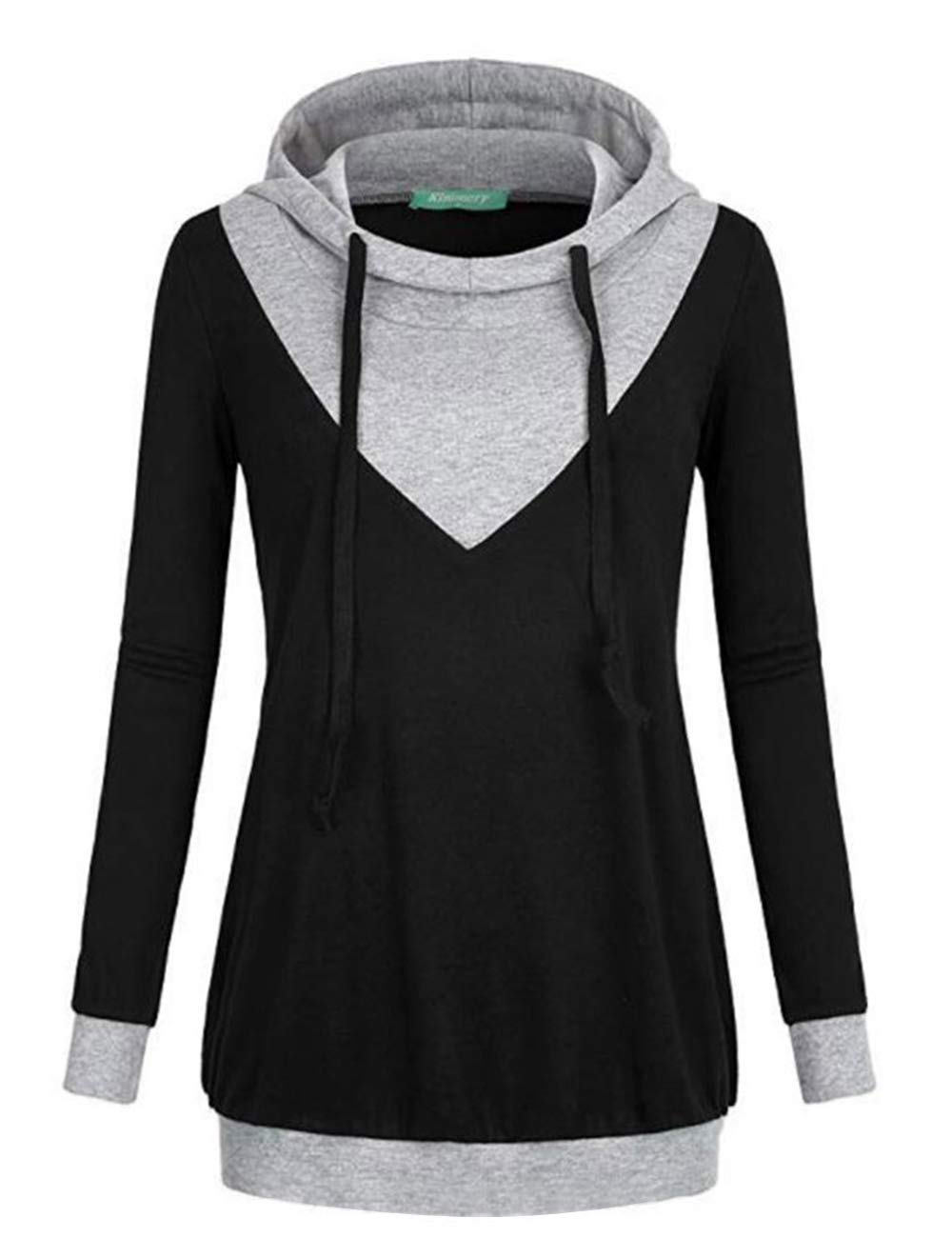 Poplover Womens V Neck Splice Hoodies Long Sleeve Pullover Casual Sweatshirt Black Medium