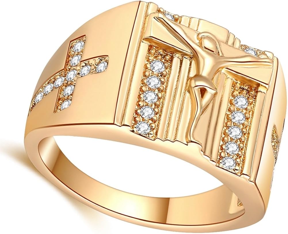 WIBERN Gold Tone Christian Jesus Cross Ring Symmetrical