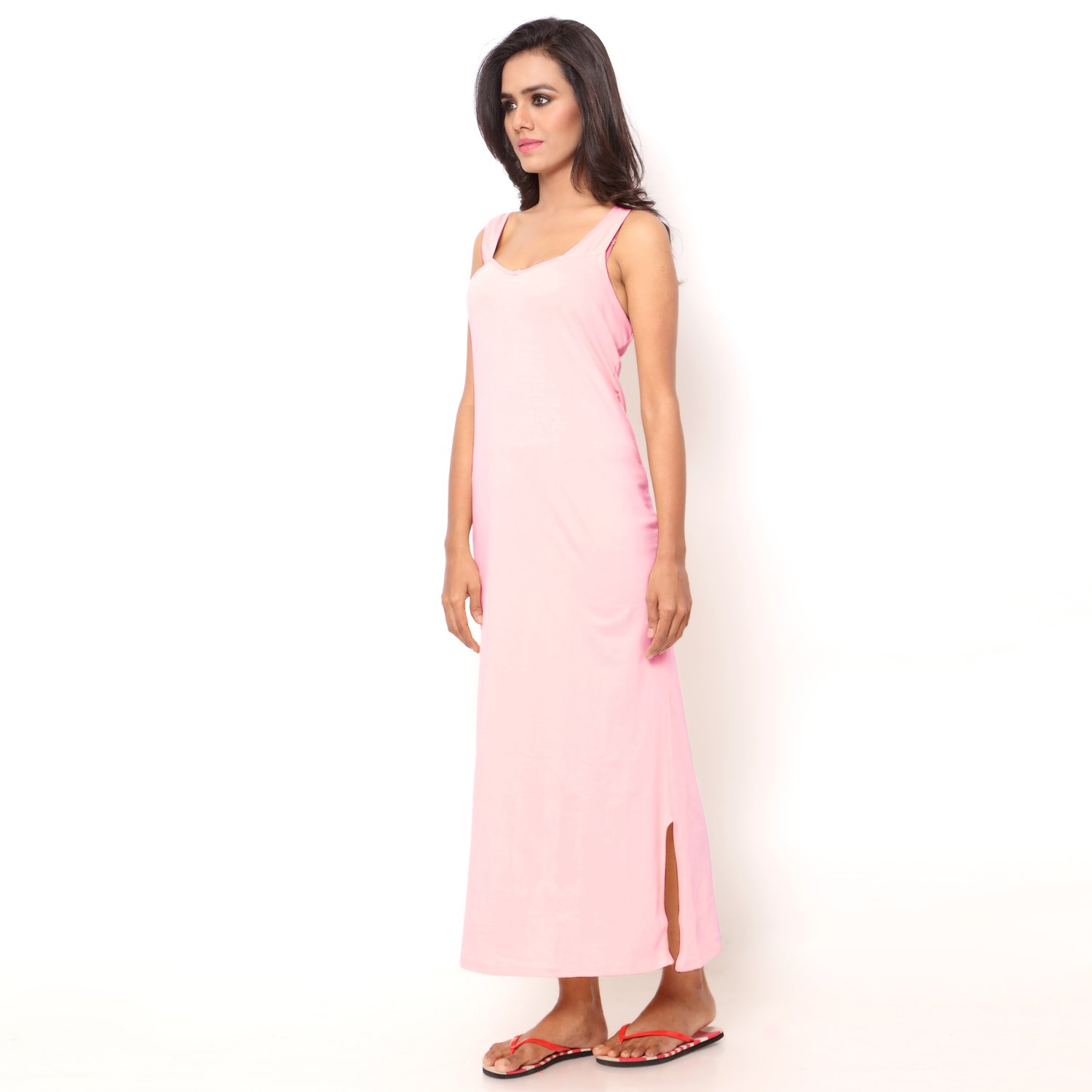 ziya pink pure cotton sleeveless nighty