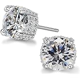 ADAIER Hypoallergenic Cubic Zirconia Stud Earrings for Women & Men 24K Gold Plated Sterling Silver Post, Big Brilliant CZ Simulated Diamond Halo Studs Sensitive Ear Friendly Fashion Jewelry Gift (SE-3003)