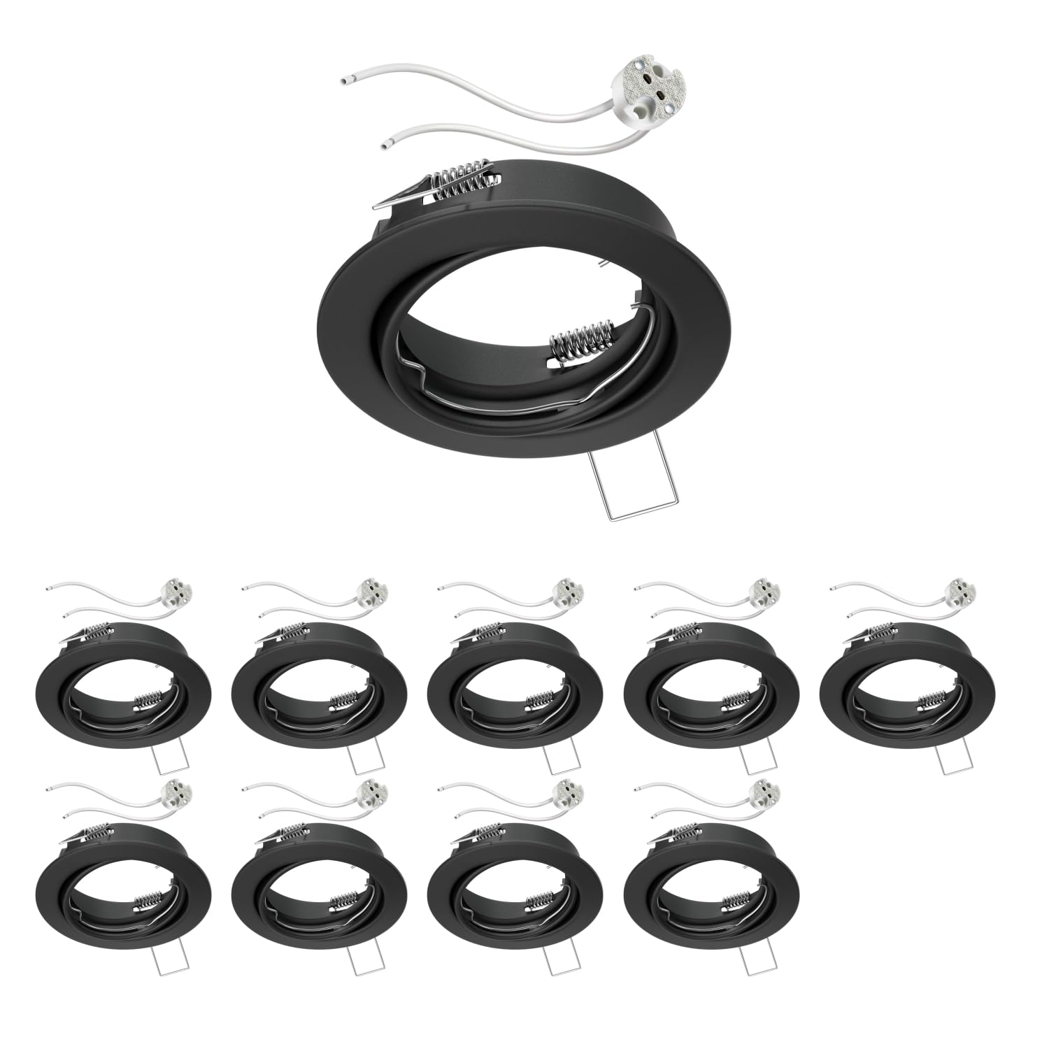 ledscom.de 10 Pieces Ceiling recessed Frame Fere recessed Frame Black matt swivelling (LED/Halogen/MR16/50mm) incl. GU5.3 Socket