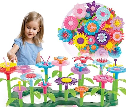 Amazon.com: Dely Gifts juguetes para niñas de 3 4 5 6 años, STEM flores jardín juguetes de construcción para niños, 109 piezas manualidades para niños pequeños, educativo al aire libre jardinería juego