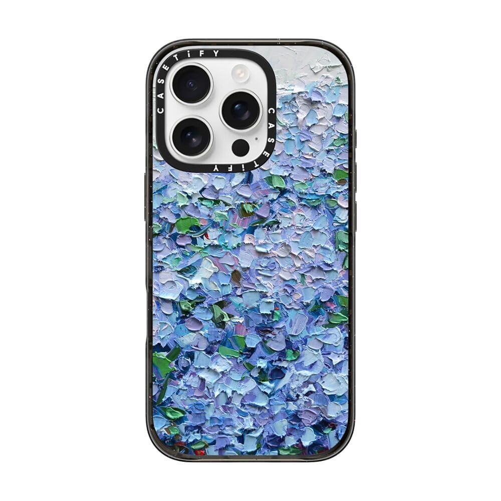 CASETiFY Impact iPhone 16 Pro Case [Slim / 8.2 ft. 4X Military Grade Drop Protection/Compatible with Magsafe] - Nantucket Blue Hydrangeas - Clear Black
