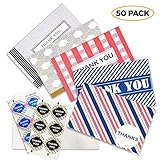 Supremem Thank You Cards with Envelopes, 50 Pack Bulk Thank You Notes Letterpress Vibrant Multi Colored Set, Blank Inside, Pre-folded Card 4x6 Inches