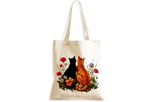 Misaidou Canvas Shoulder Purse for Women, Artistic Reusable Bag with Zipper Pocket