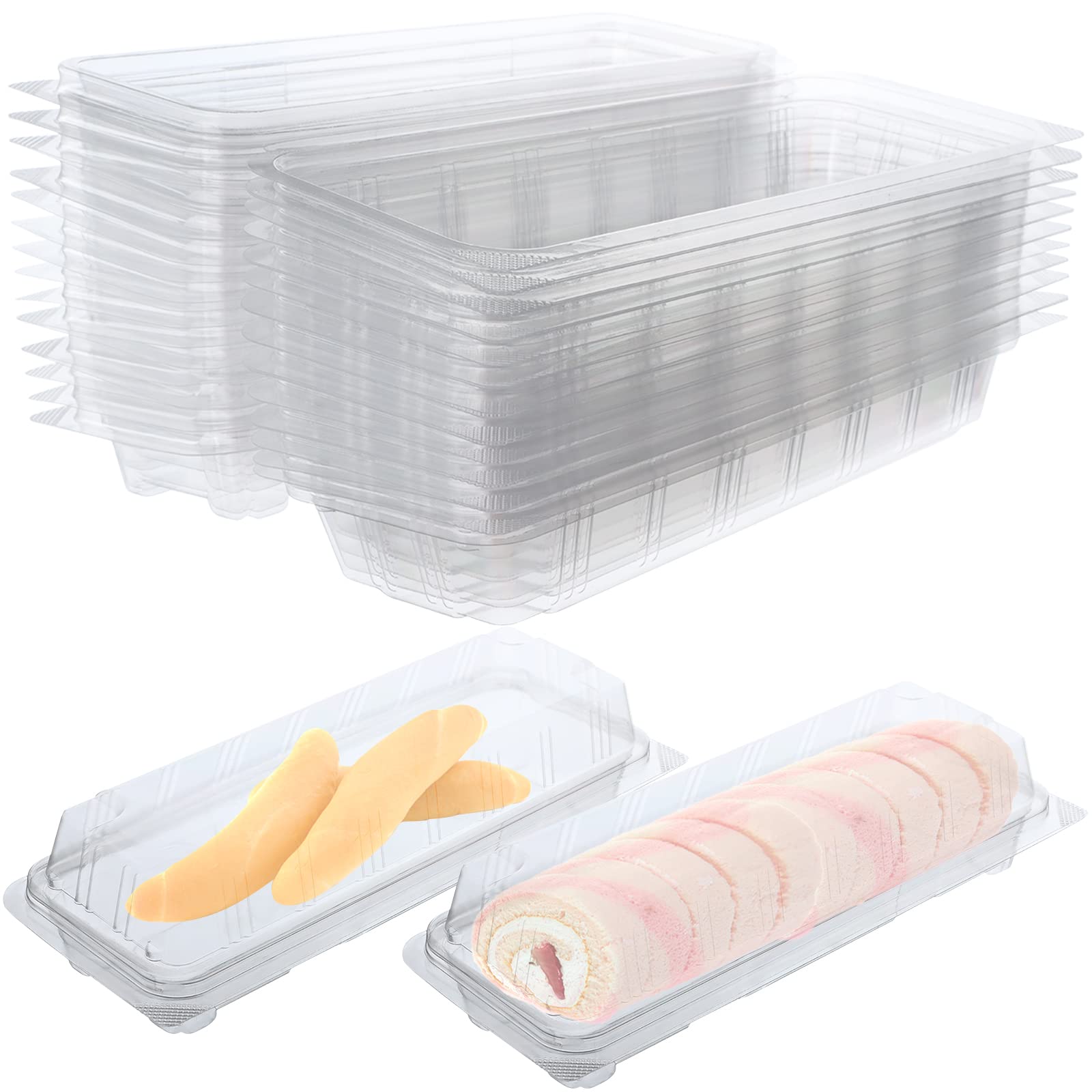 Photo 1 of 50 Pcs Transparent Cake Swiss Roll Container Food Container for Baking Plastic Containers with Lids 8.66 x 3.35 x 1.97“ Clear Cake Containers Disposable to Go Box for Restaurants Delivery Takeout