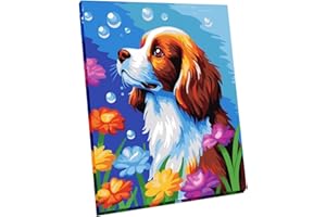 Maomaomi Wooden Framed Paint by Numbers DIY Acrylic Painting Kit for Kids & Adults Beginner – 16" Wx12 L Colorful Cute Dog Pattern
