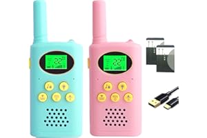 POKPOW Walkie Talkies for Kids Rechargeable 2 Pack Long Range 22 Channels 2 Way Radio Outdoor Kids Toys for Ages 3-12 Camping Hiking Birthday Xmas Easter Gifts for Boys Girls, Blue & Pink