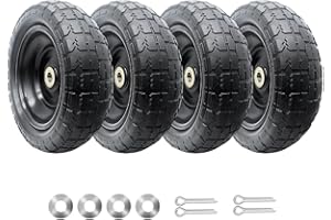 DUALSO 10-Inch Solid Replacement Tire and Wheel 4.10/3.50-4" - Flat Free Tires for Cart, Dolly, Hand Truck, Generator, Lawnmower, Garden Wagon with 5/8” Axle Bore Hole - Double Sealed Bearings (4)