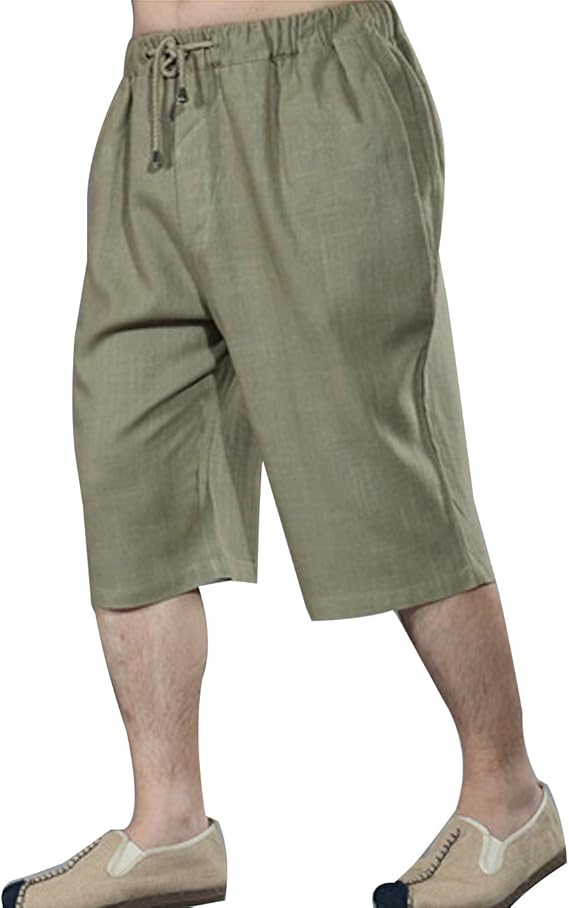 mens elastic khaki shorts