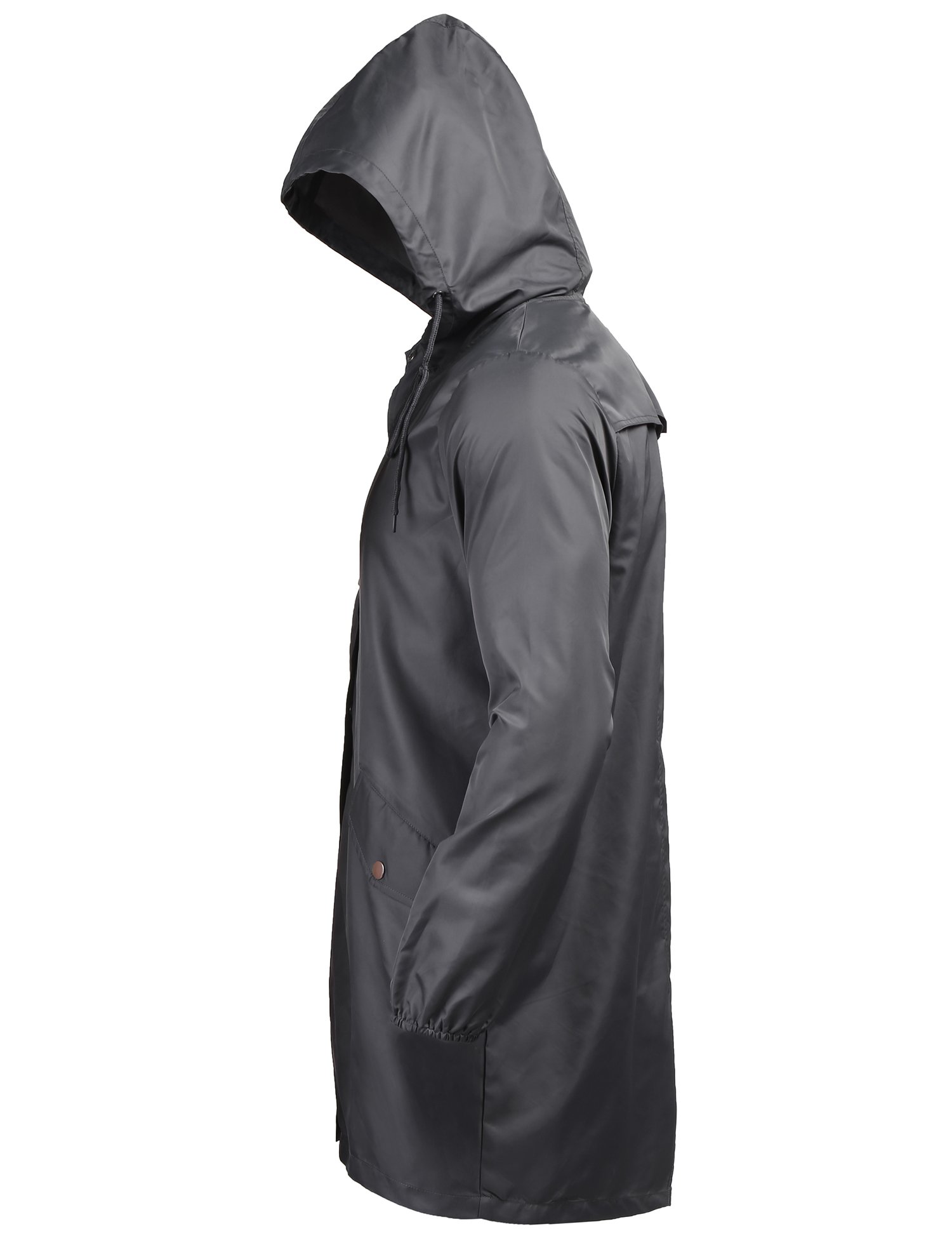 COOFANDY Men's Lightweight Waterproof Rain Jacket Packable Outdoor Hooded Long Raincoat (XXX