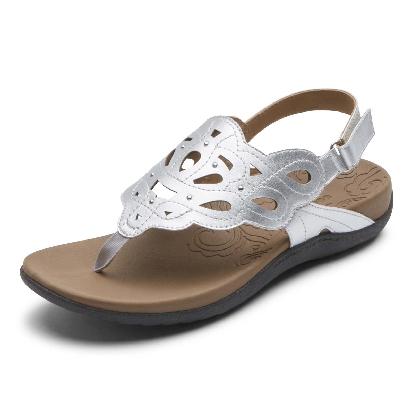 Rockport Women’s Ridge Sling, Silver Synthetic, 6