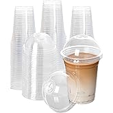 Lullaby 200Pack 16oz Clear Plastic Cups with Dome Lids, Disposable Smoothies Cups Suitable for Ice Cold Drinks Coffee Tea, Ideal for Parties, Holidays