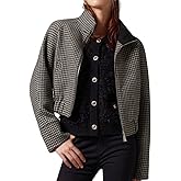 CHARTOU Women Cropped Wool Jacket Houndstooth Plaid Fall Winter Peacoat Outwear