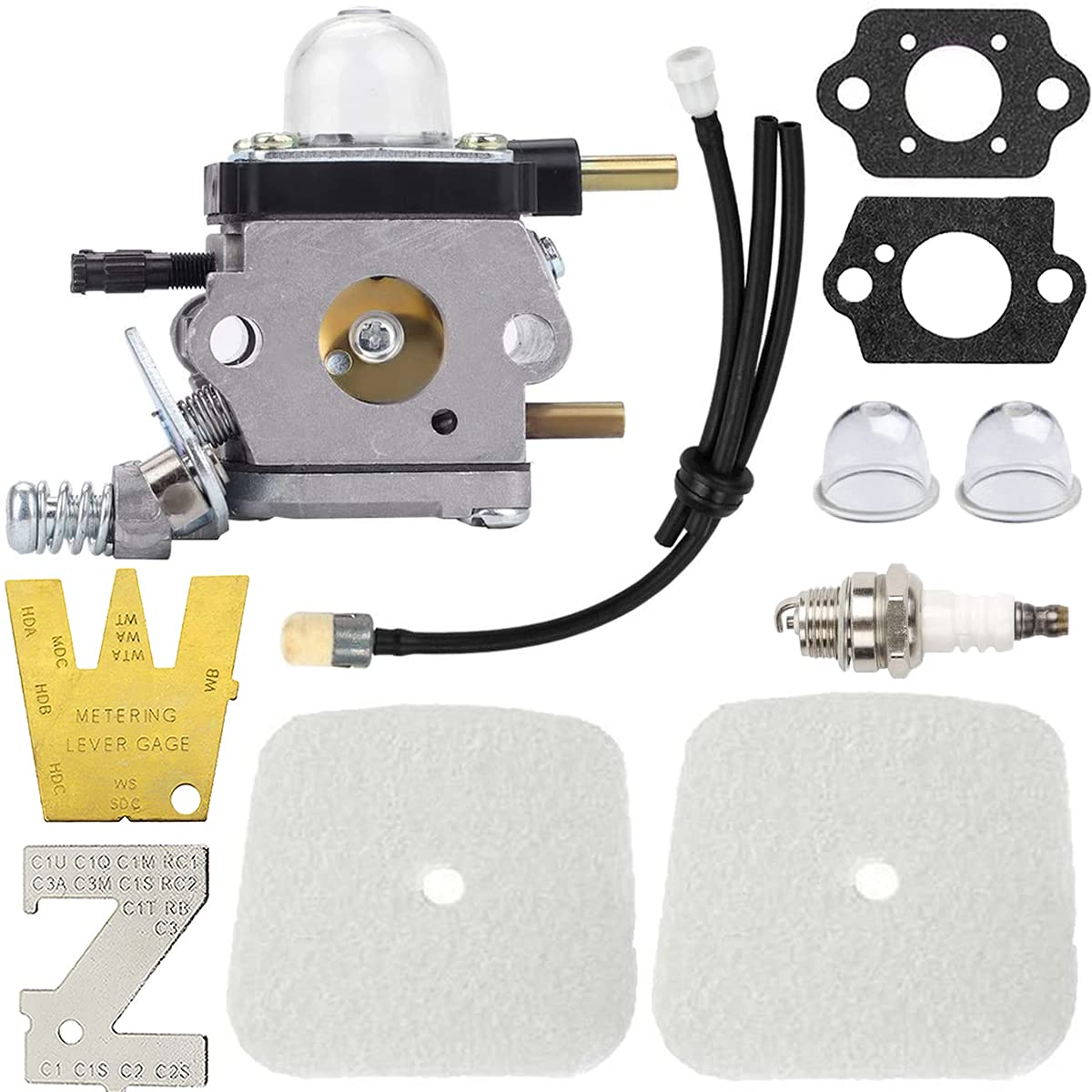 ZAMDOE C1U-K54A Carburetor Replacement for 2-Cycle Mantis Tiller/Cultivator 7222 7222E 7222M 7225 7230 7234 7240 7920 7924, with Air Filter Spark Plug Gaskets