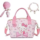 Cartoon Style Crossbody Purse 3-Piece Set for Women, with Soft PU Leather Bag, Keychain & Bracelet, Cute Matching Accessories
