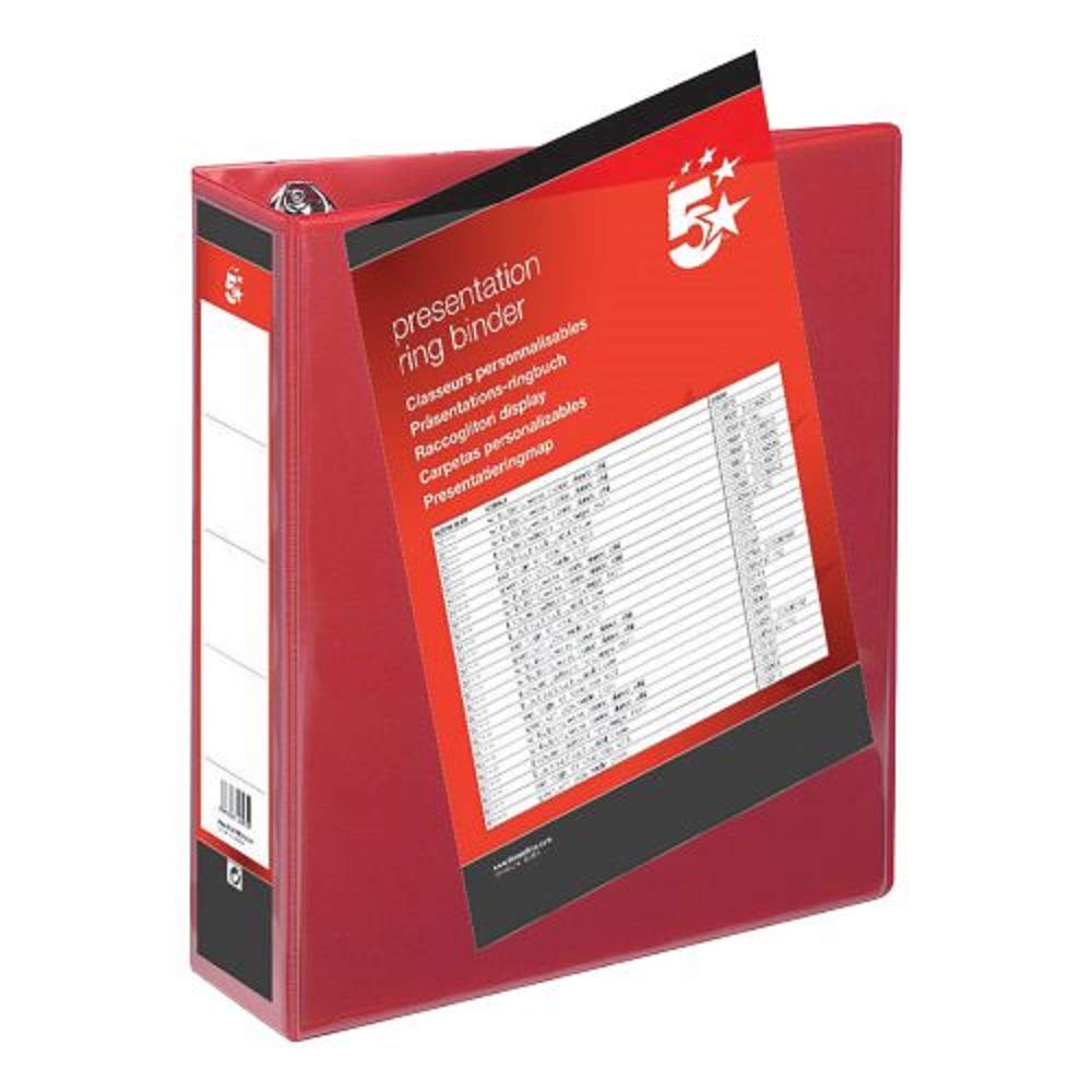 5 Star Presentation Ring Binder PVC 4 D-Ring 50mm Size A4 Red [Pack 10]