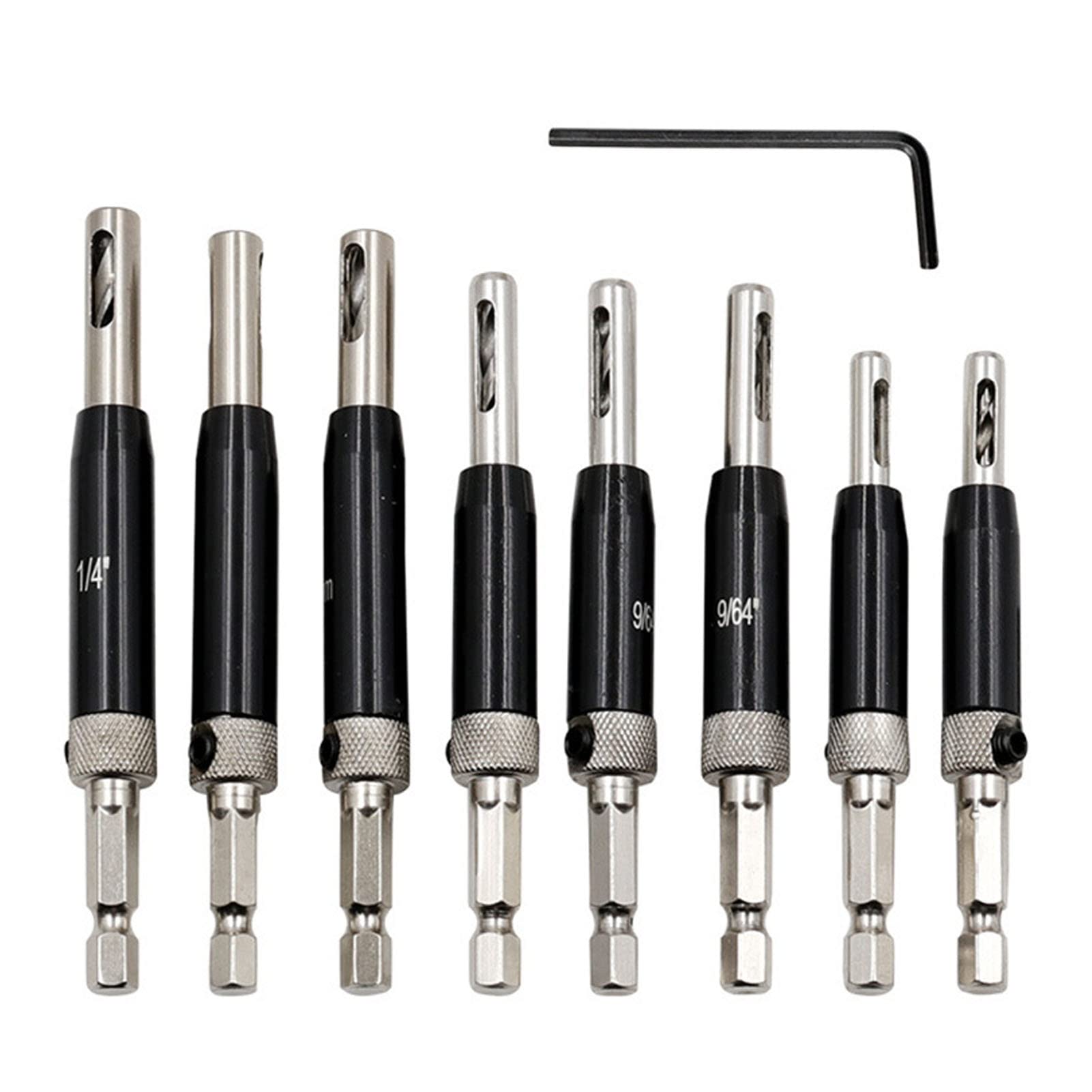 8PCS Self Centering Drill Bit Set, Hinge Drill Bit Set Self Centering Door Window Drill Bits Hinge Tapper Core Drill Bit Set Hex Shank Hinge Hole Opening Drill Tool Set for Woodworking Window Door