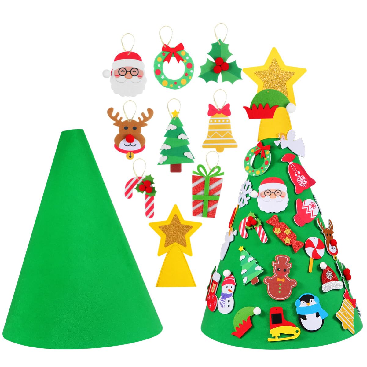 Milisten 3D DIY Felt Christmas Tree Set, Felt Christmas Tree Kit for Kids, Christmas Felt Tree with 29 Pcs Detachable Ornaments Home Door Decoration, 80cm Tall